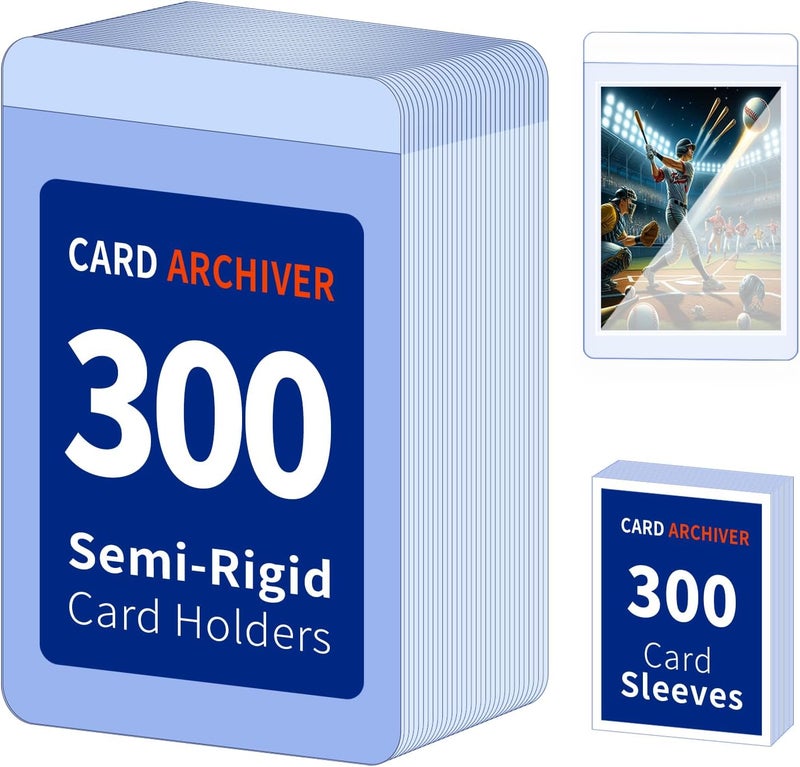 CARDARCHIVER 300ct Semi Rigid Card Holders - Card Sleeves & Premium Protection for Graded Cards, Trading Cards & Baseball Collectibles with Cards Sleeve, 1/2" Lip Grading Slabs (Archival-Quality Storage) - Image 1